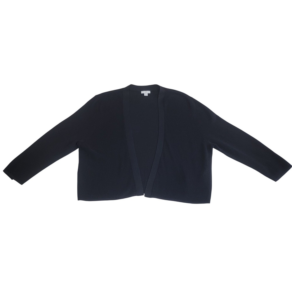 J Jill Cardigan Women L Petite Black Open Front Cotton Rayon Ribbed Cropped